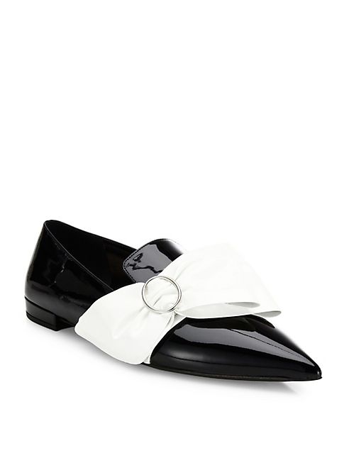 Prada - Patent Leather Bow Point Toe Loafers