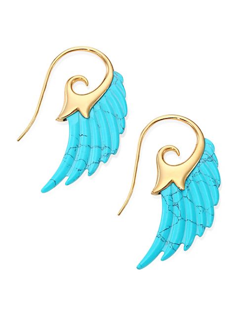 Noor Fares - Fly Me To The Moon Turquoise & 18K Yellow Gold Wing Earrings