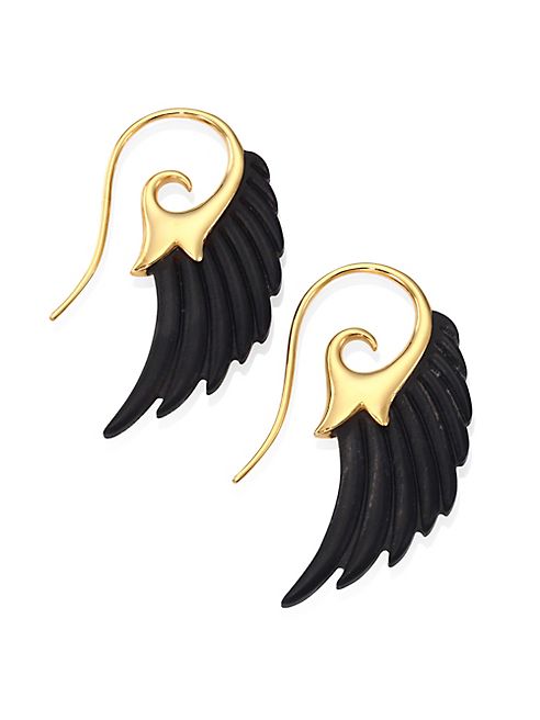 Noor Fares - Fly Me To The Moon Wood & 18K Yellow Gold Wing Earrings