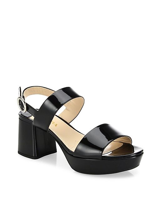 Prada - Patent Leather Block Heel Slingbacks