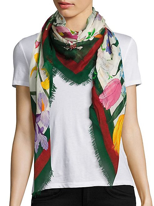 Gucci - Floral Web Wool & Silk Scarf