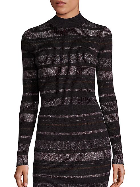 KENDALL + KYLIE - Metallic Striped Rib-Knit Cropped Sweater