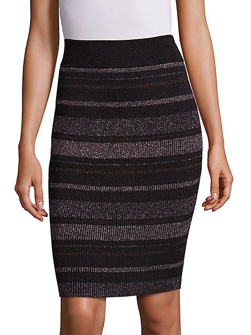 KENDALL + KYLIE - Metallic Striped Rib-Knit Pencil Skirt