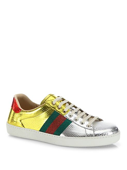 Gucci - New Ace Snakeskin Low-Top Sneakers