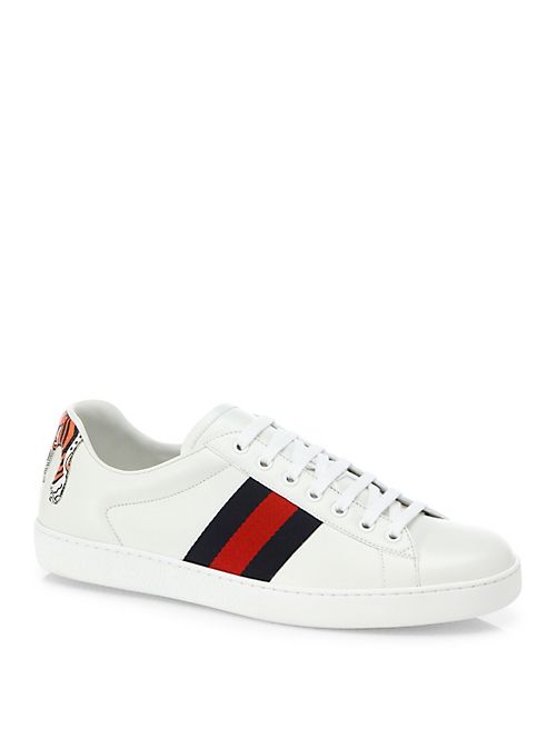 Gucci - New Ace Tiger-Back Leather Low-Top Sneakers