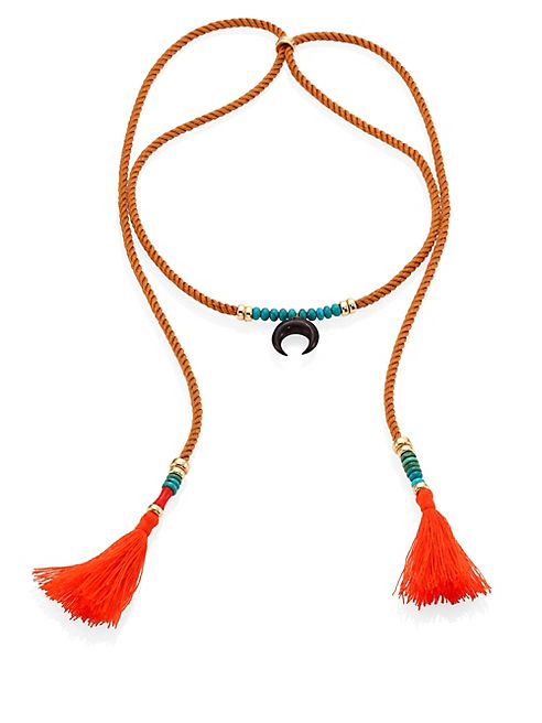 Lizzie Fortunato - Sand Twist Horn & Turquoise Tassel Cord Necklace