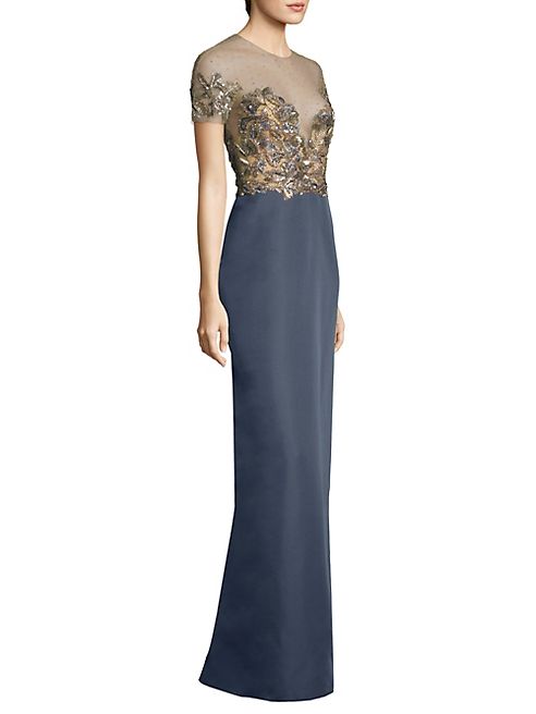 Marchesa - Embellished Short Sleeve Gown