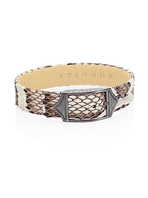 StingHD - Luxe Platinum-Plated Pure Silver & Python Leather Buckled Bracelet