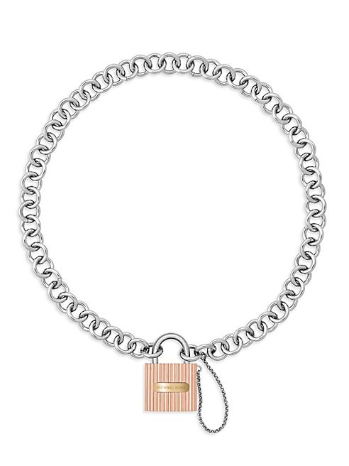 Michael Kors - Tri-Tone Ribbed Padlock Necklace