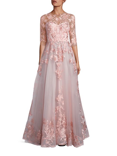 Mikael D - Blush Floral Embroidered Tulle Gown