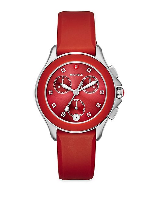 Michele Watches - Cape 16 Topaz, Stainless Steel & Silicone Strap Watch/Red