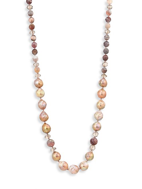 Chan Luu - 6-12MM Freshwater Pearl, Botswana Agate & Mystic Smokey Necklace/38