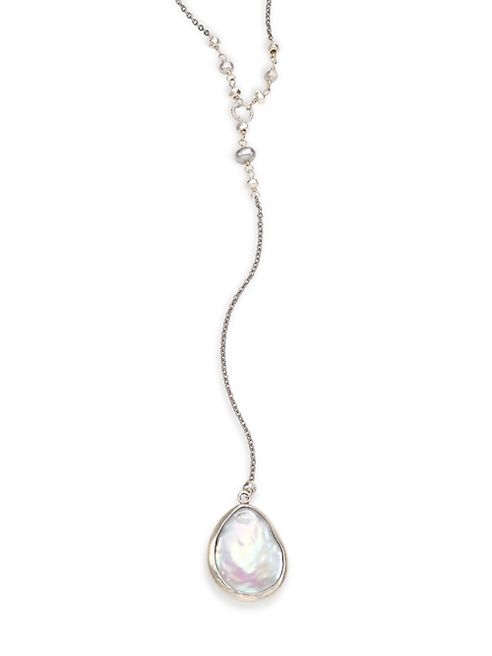 Chan Luu - 17MM White Cultured Pearl & Sterling Silver Lariat Necklace