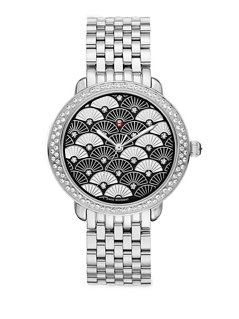 Michele Watches - Serein 16 Black Fan Diamond & Stainless Steel Bracelet Watch