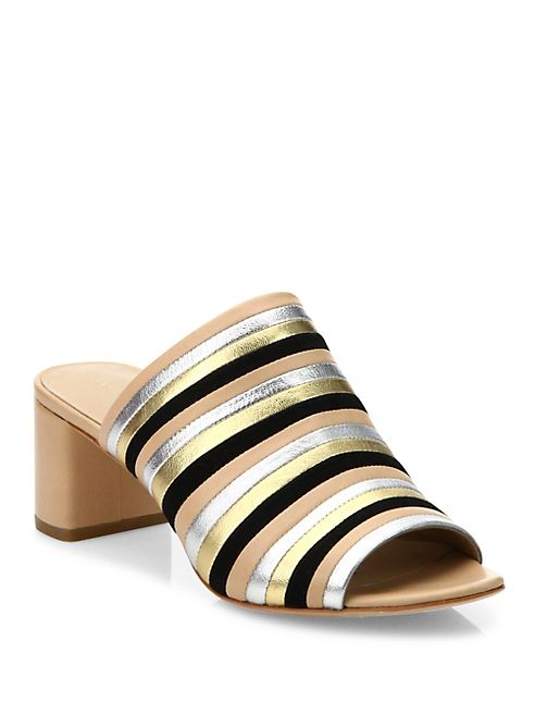 Loeffler Randall - Kenna Striped Leather Block Heel Mules