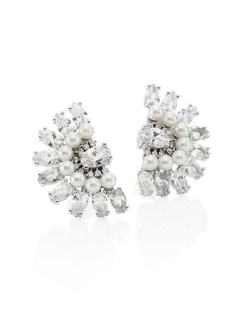 Fallon - Monarch Victoriana Crystal & Faux-Pearl Fan Stud Earrings