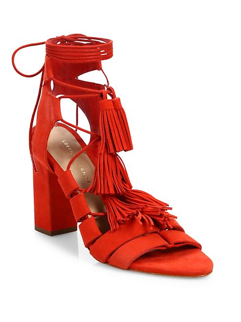 Loeffler Randall - Luz Tassel Suede Ankle-Tie Block Heel Sandals