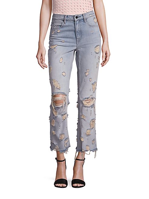 Alexander Wang - Denim x Alexander Wang Grind High-Rise Distressed Cropped Flared Jeans