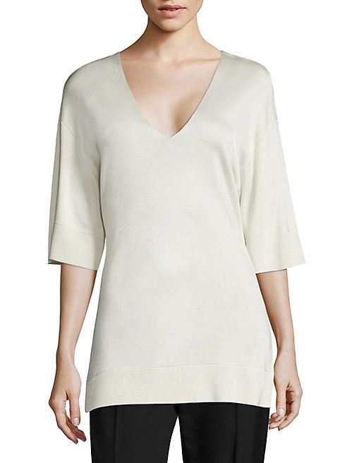 Lanvin - Elbow-Sleeve Knit V-neck Top