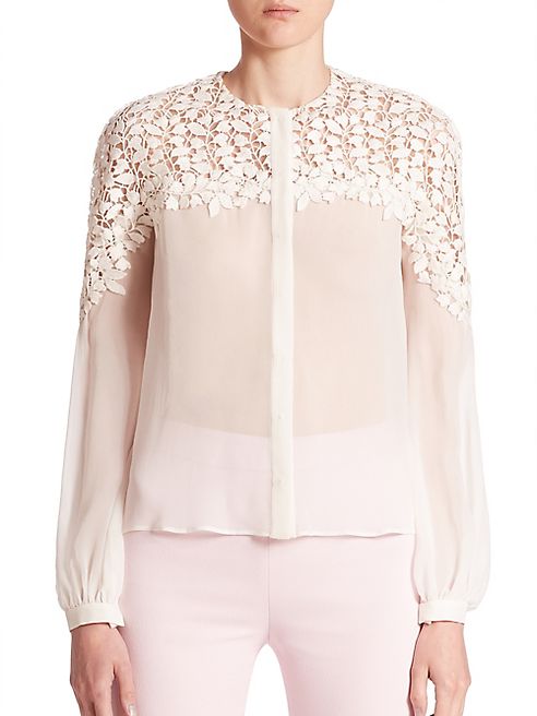 Giambattista Valli - Balloon Sleeve Macramé-Lace Silk Blouse