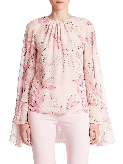 Giambattista Valli - Long-Sleeve Silk Cape Blouse