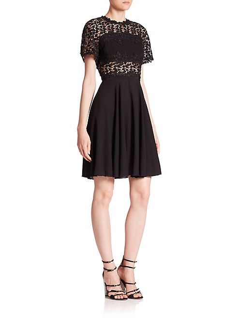 Giambattista Valli - Short Sleeve Macramé-Lace Silk Dress