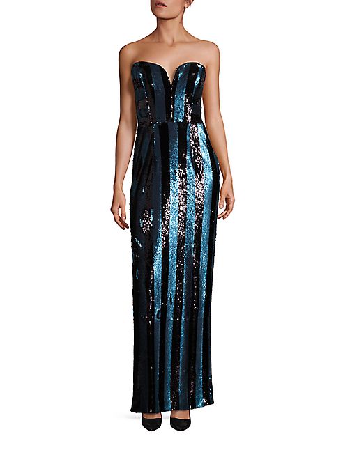 MILLY - Pailette Striped Strapless Gown