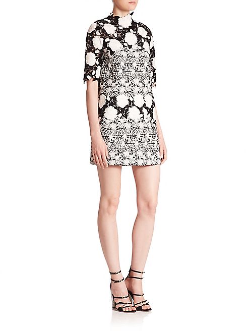 Giambattista Valli - Short-Sleeve Patch Macramé Caban Dress