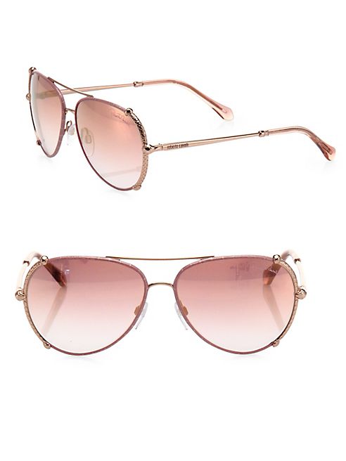 Roberto Cavalli - 58MM Leather-Trim Aviator Sunglasses