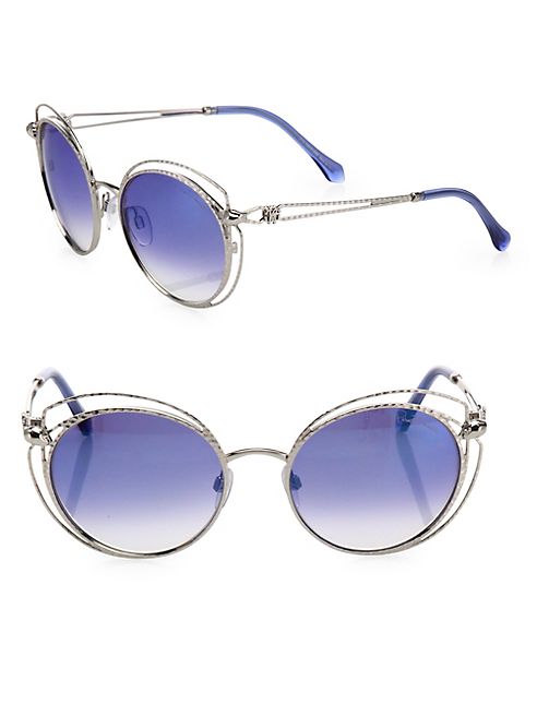 Roberto Cavalli - 55MM Round Mirrored Metal Sunglasses