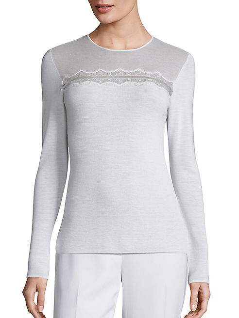 Elie Tahari - Janice Lace Inset Merino Wool Sweater