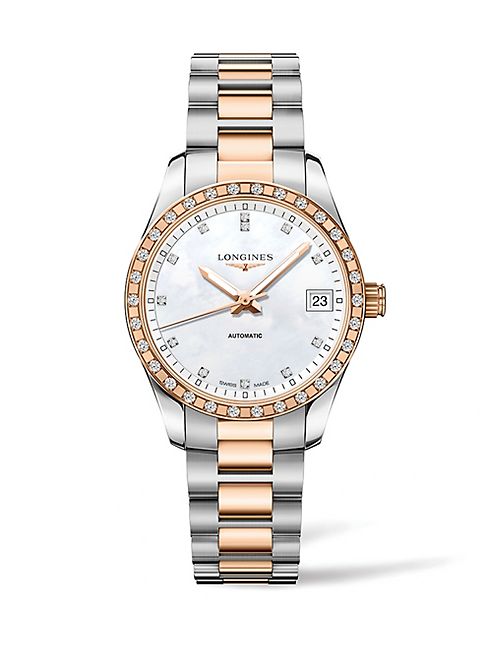 Longines - Conquest Classic Diamond, Mother-Of-Pearl, Goldtone & Stainless Steel Watch