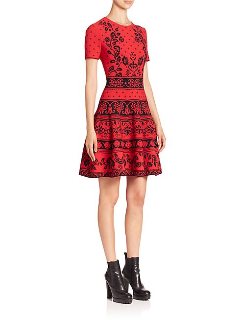 Alexander McQueen - Floral Jacquard Knit Fit-&-Flare Dress