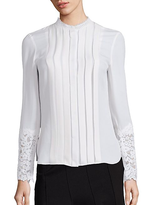 Elie Tahari - Nicola Silk & Lace Pleated Blouse