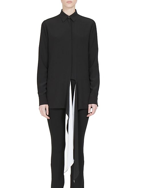 Givenchy - Contrast Tie-Front Silk Crepe de Chine Blouse