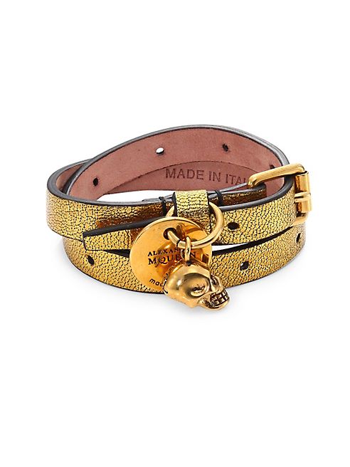 Alexander McQueen - Metallic Leather Double Wrap Bracelet