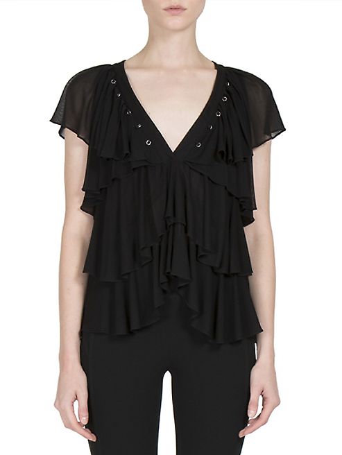 Givenchy - Tiered Ruffle Lace-Up Top