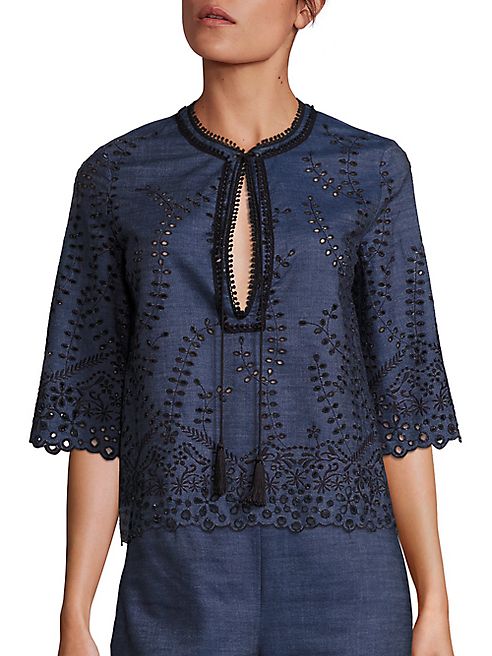 Yigal Azrouel - Embroidered Denim Boxy Top