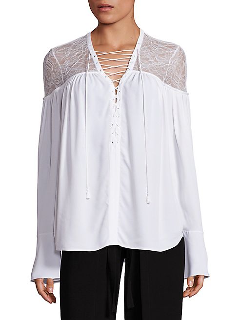 Yigal Azrouel - Lace-Yoke Silk Georgette Tie-Front Blouse