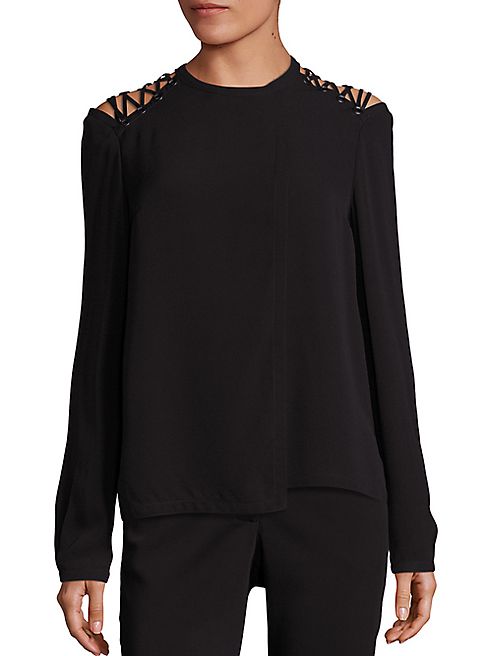 Yigal Azrouel - Lace-Shoulder Crepe Georgette Blouse