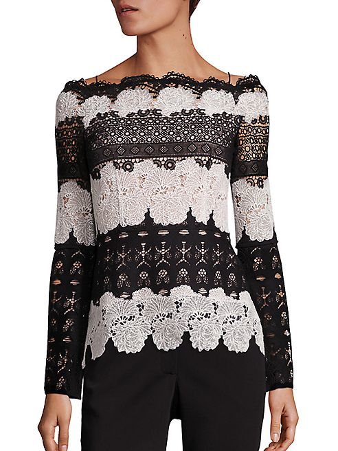 Yigal Azrouel - Off-The-Shoulder Two-Tone Lace Blouse