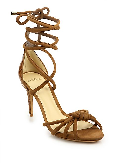 Alexandre Birman - Lanna Suede & Crocodile Ankle-Wrap Sandals