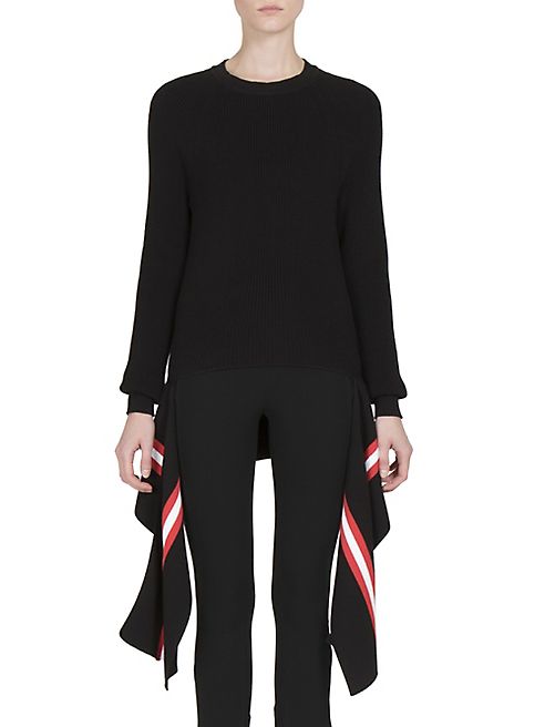 Givenchy - Striped Tie-Waist Crewneck Cotton Sweater