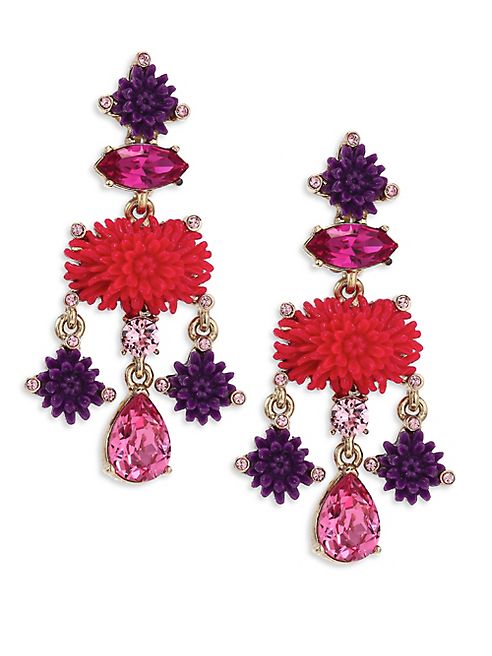 Oscar de la Renta - Dahlia Resin & Crystal Clip-On Chandelier Earrings