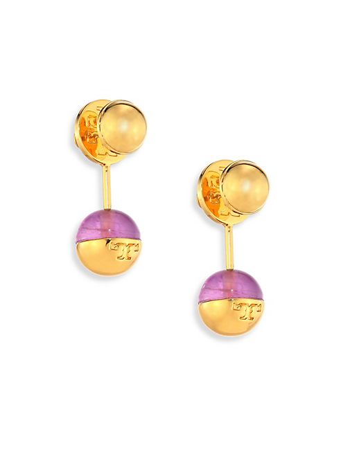 Tory Burch - Logo Amethyst Bead Ear Jacket & Stud Earrings Set