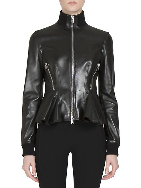 Givenchy - Leather Zip-Front Peplum Jacket