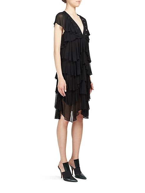 Givenchy - Tiered Ruffle Lace-Up Dress