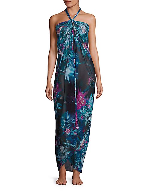 Fuzzi Swim - Tropical Floral Halter Maxi Cover-Up