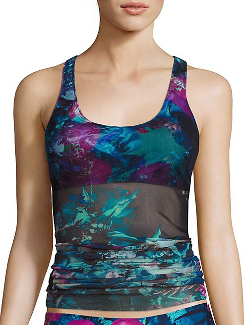 Fuzzi Swim - Tropical Floral Tulle Overlay Tankini Top