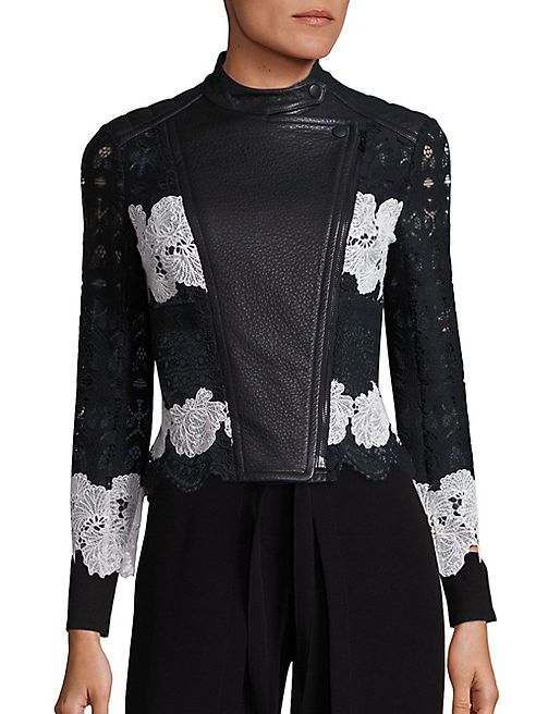 Yigal Azrouel - Two-Tone Lace & Leather Moto Jacket